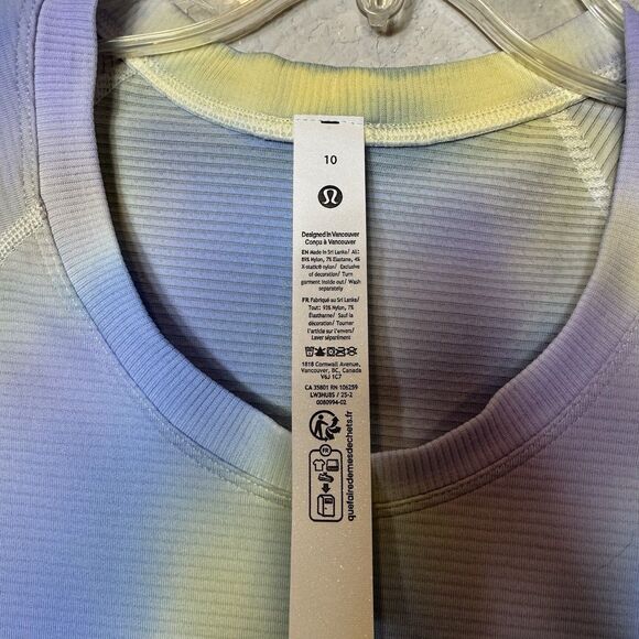 Lululemon Swiftly Tech Short Sleeve 2.0 Hip Length Lavender Frost Multi Sz 10 - Picture 7 of 9